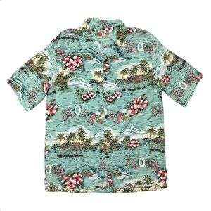 HILO HATTIE Hawaiian Aloha Camp Shirt Men XL Scenic Tropical Hibiscus Floral